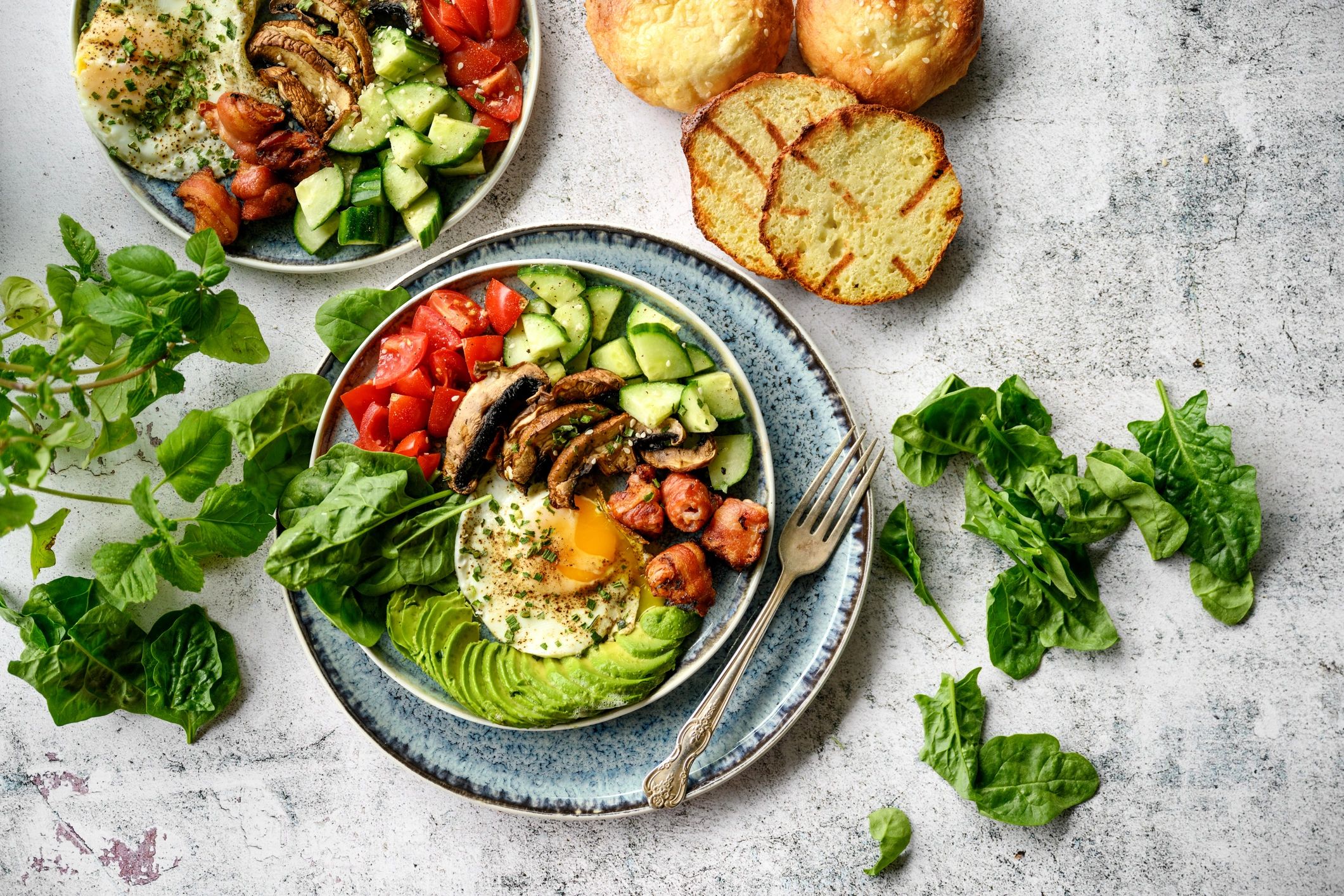 Healthy breakfast salad arranged on a plate